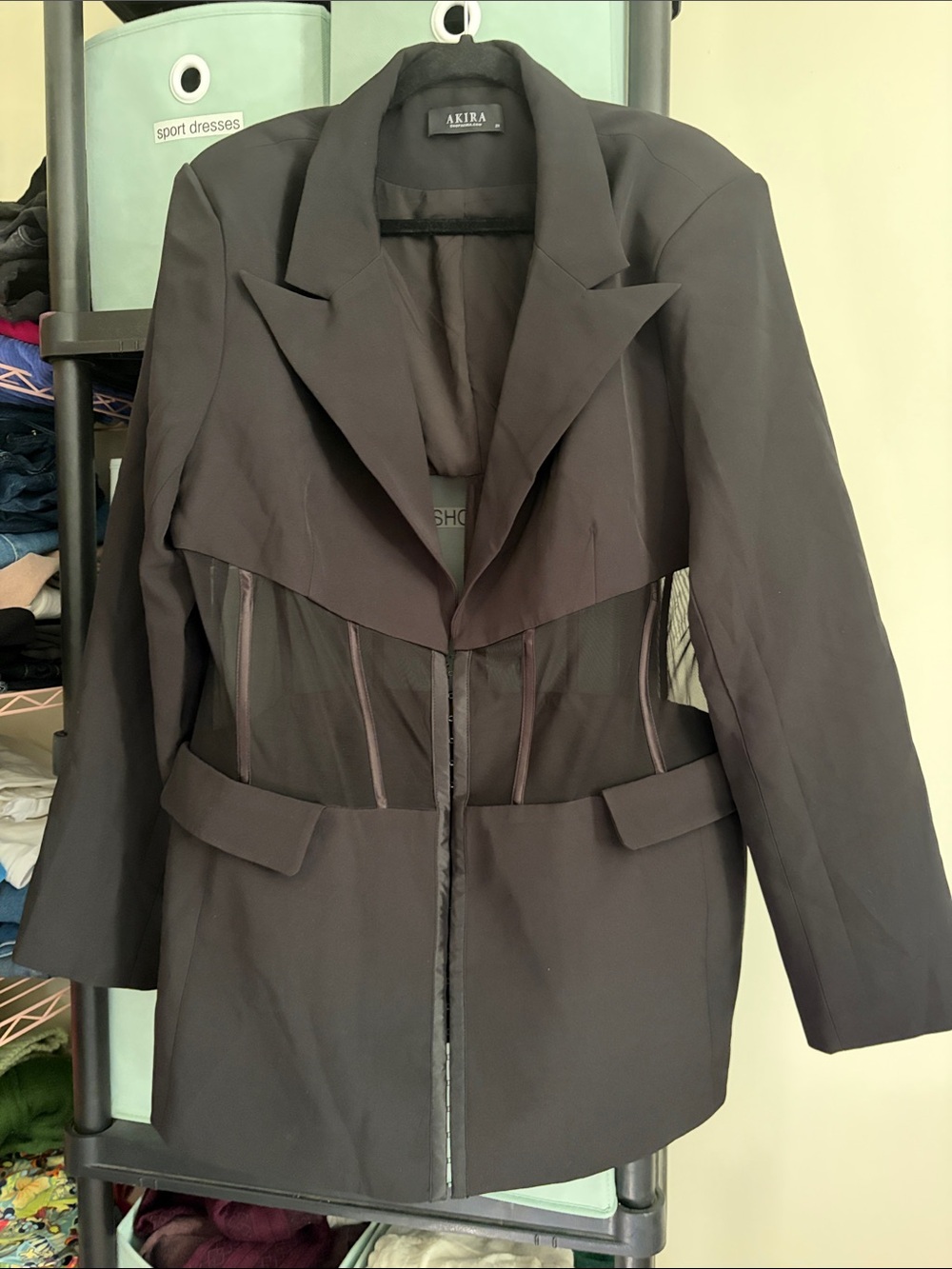 AKIRA Black Blazer with Mesh Waist Panels